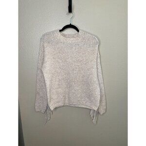 NWT Witty Fox Beige Pink Fringe Sweater S Pullover Knit Polyester Round Neck